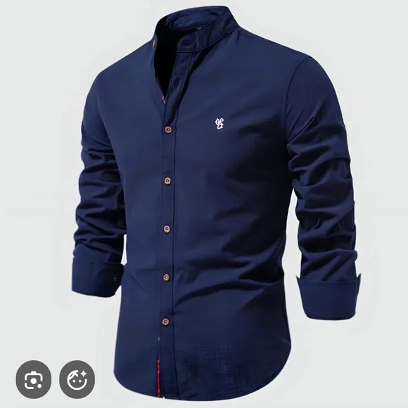 Classic Navy Blue Button-Down Shirt for Men - Picture 1 of 3